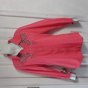 Roar Coral Rhinestone Embellished Shirt